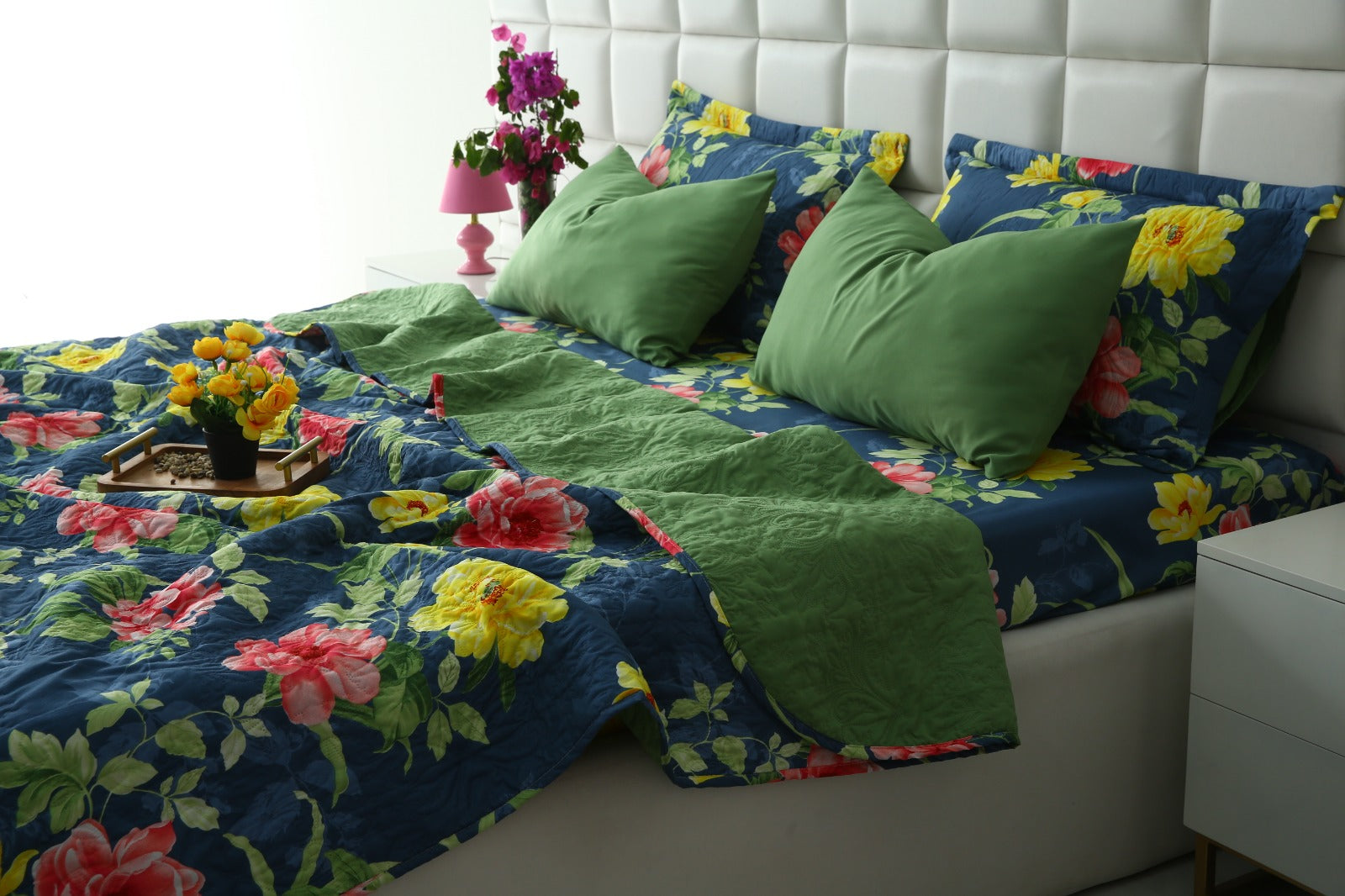 6 PCs Printed Bed Spread Set-Orchid Bed Spread Apricot