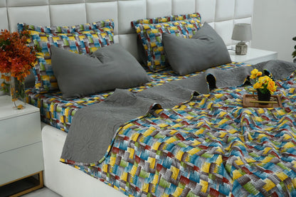 6 PCs Printed Bed Spread Set-Multi Ombre Bed Spread Apricot