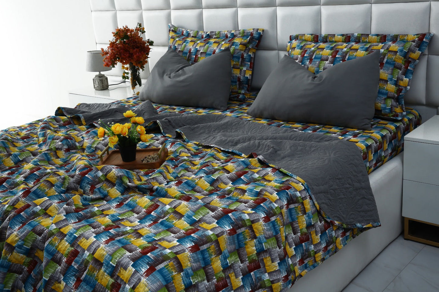 6 PCs Printed Bed Spread Set-Multi Ombre Bed Spread Apricot