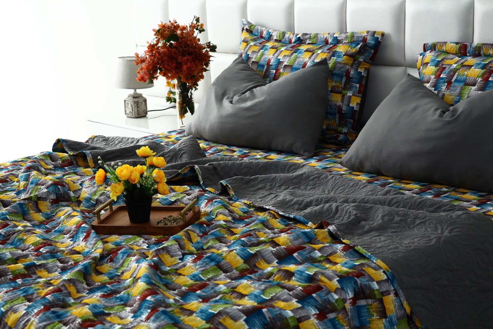 6 PCs Printed Bed Spread Set-Multi Ombre Bed Spread Apricot