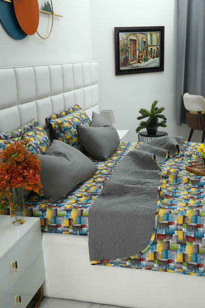 6 PCs Printed Bed Spread Set-Multi Ombre Bed Spread Apricot