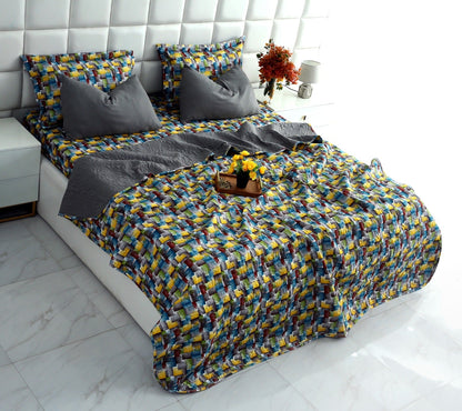6 PCs Printed Bed Spread Set-Multi Ombre Bed Spread Apricot