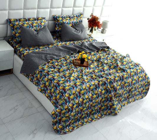 6 PCs Printed Bed Spread Set-Multi Ombre Bed Spread Apricot