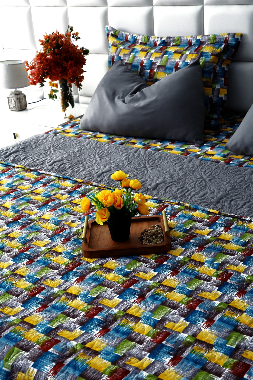 6 PCs Printed Bed Spread Set-Multi Ombre Bed Spread Apricot