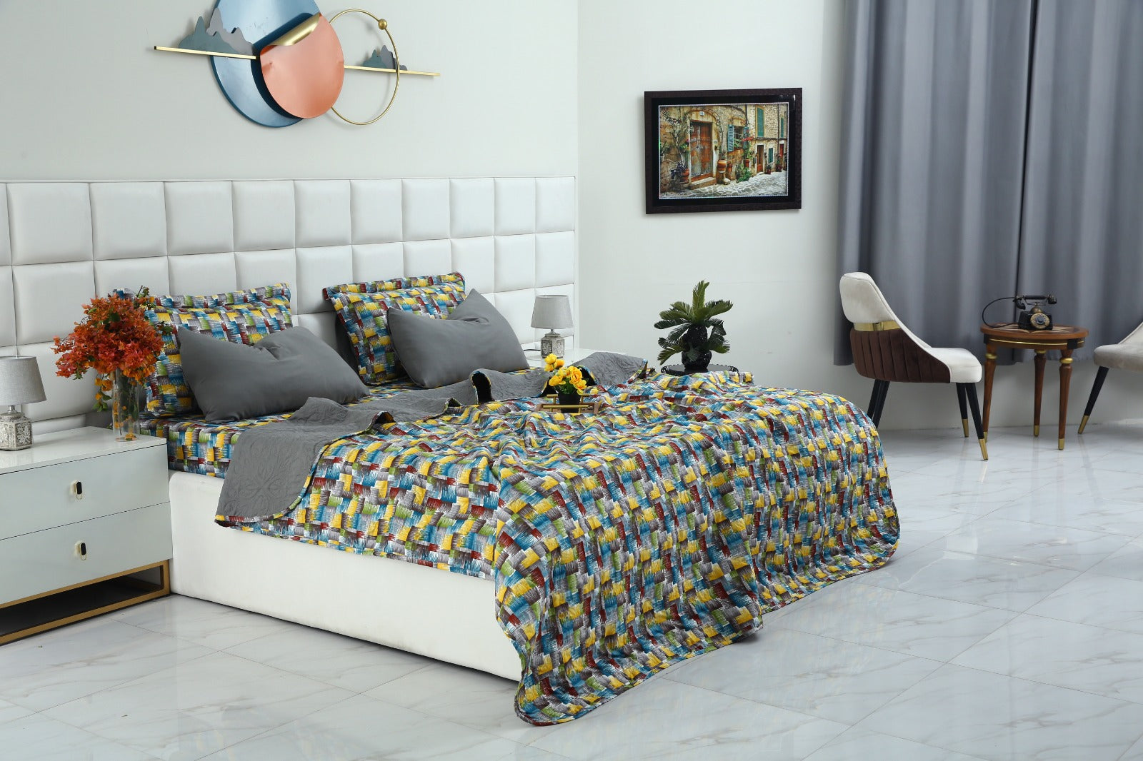 6 PCs Printed Bed Spread Set-Multi Ombre Bed Spread Apricot