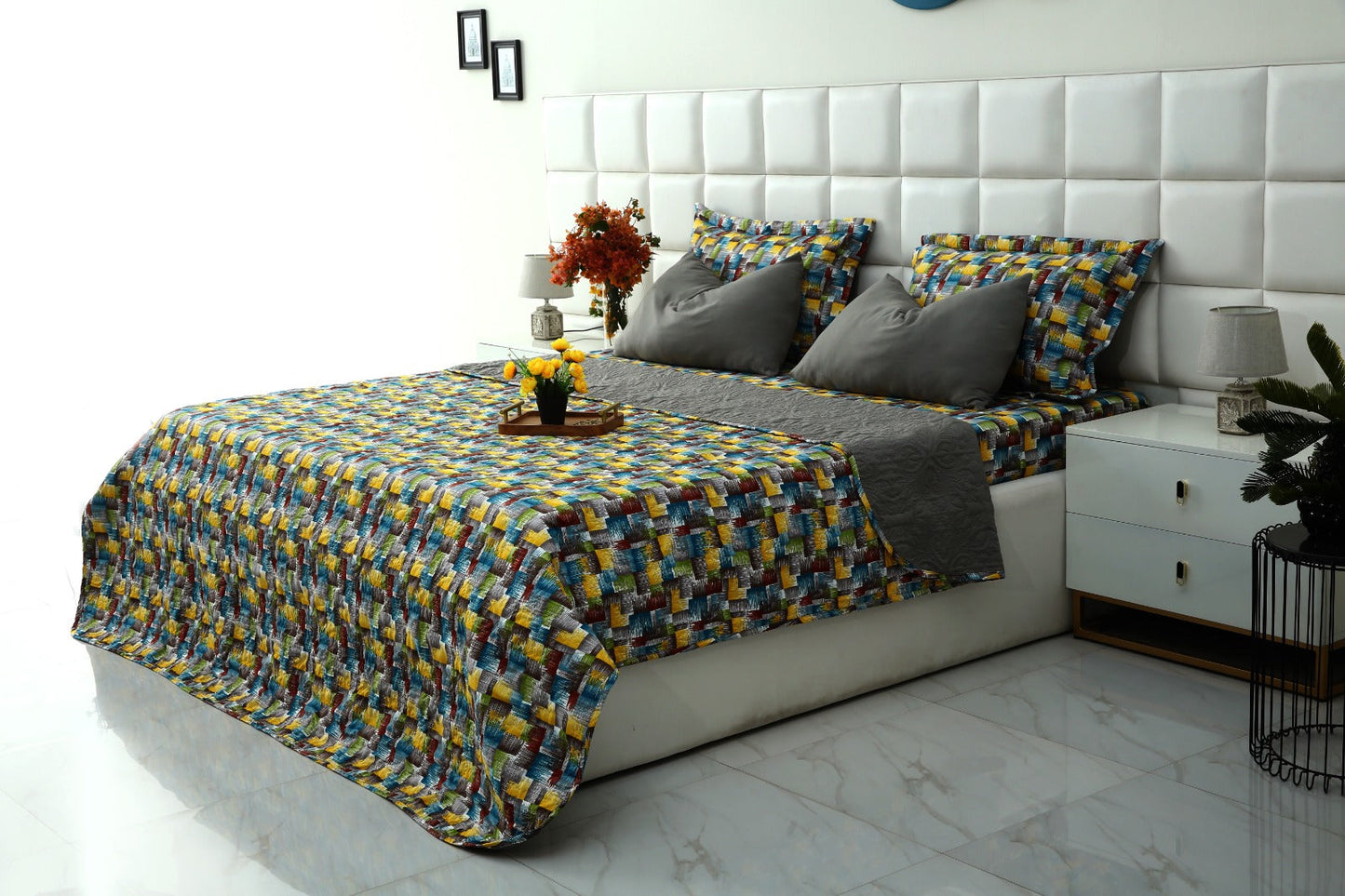 6 PCs Printed Bed Spread Set-Multi Ombre Bed Spread Apricot