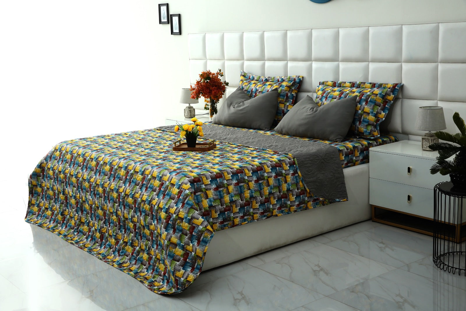 6 PCs Printed Bed Spread Set-Multi Ombre Bed Spread Apricot