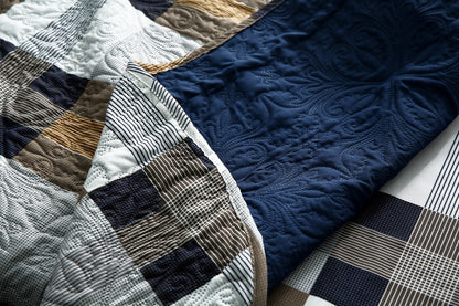 6 PCs Printed Bed Spread Set-Brown Check Bed Spread Apricot
