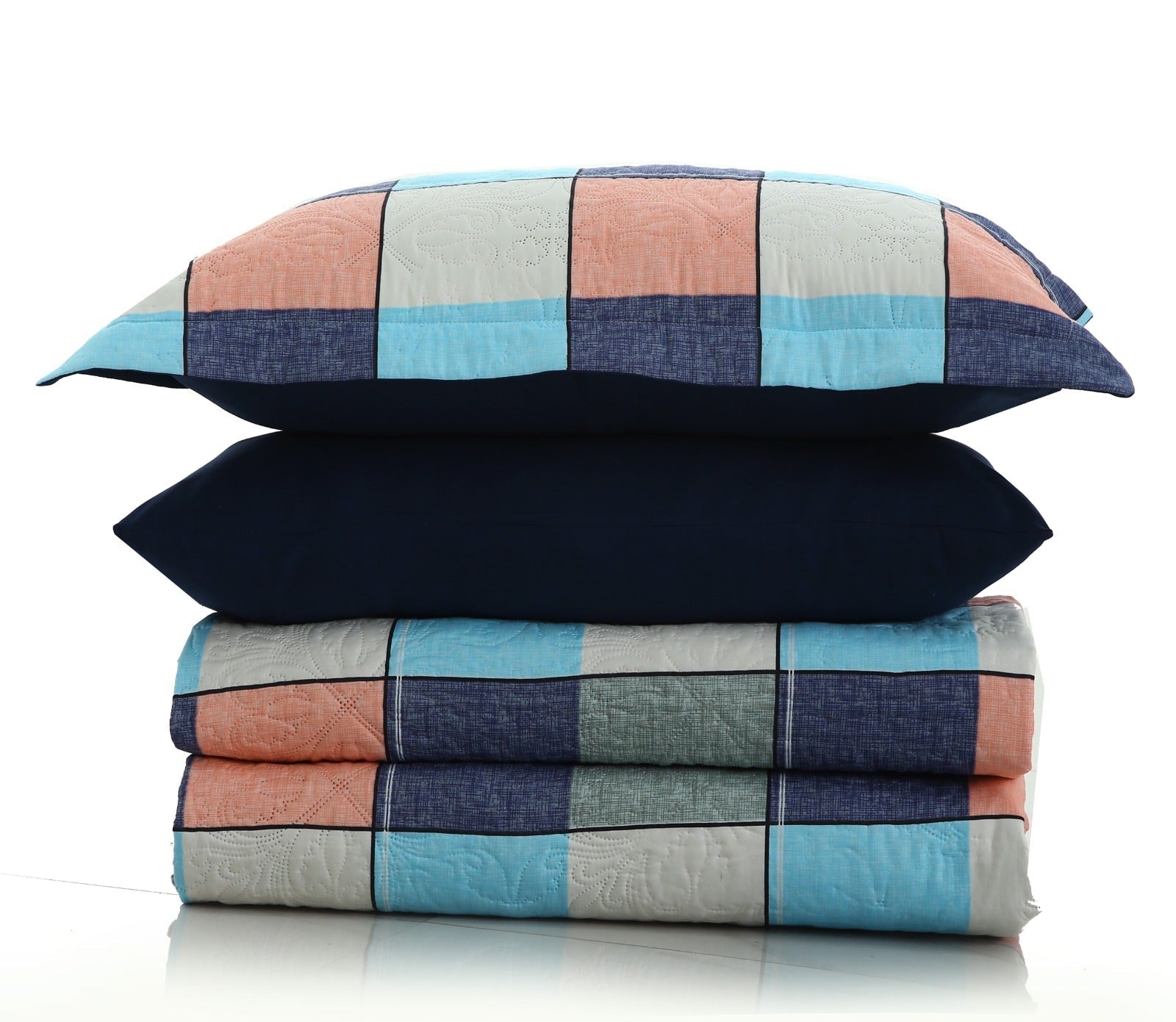 6 PCs Printed Bed Spread Set-Pastel Check Bed Spread Apricot