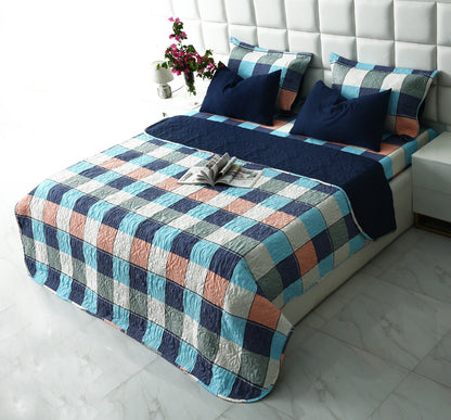 6 PCs Printed Bed Spread Set-Pastel Check Bed Spread Apricot