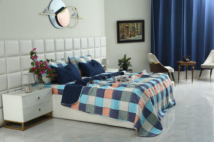 6 PCs Printed Bed Spread Set-Pastel Check Bed Spread Apricot