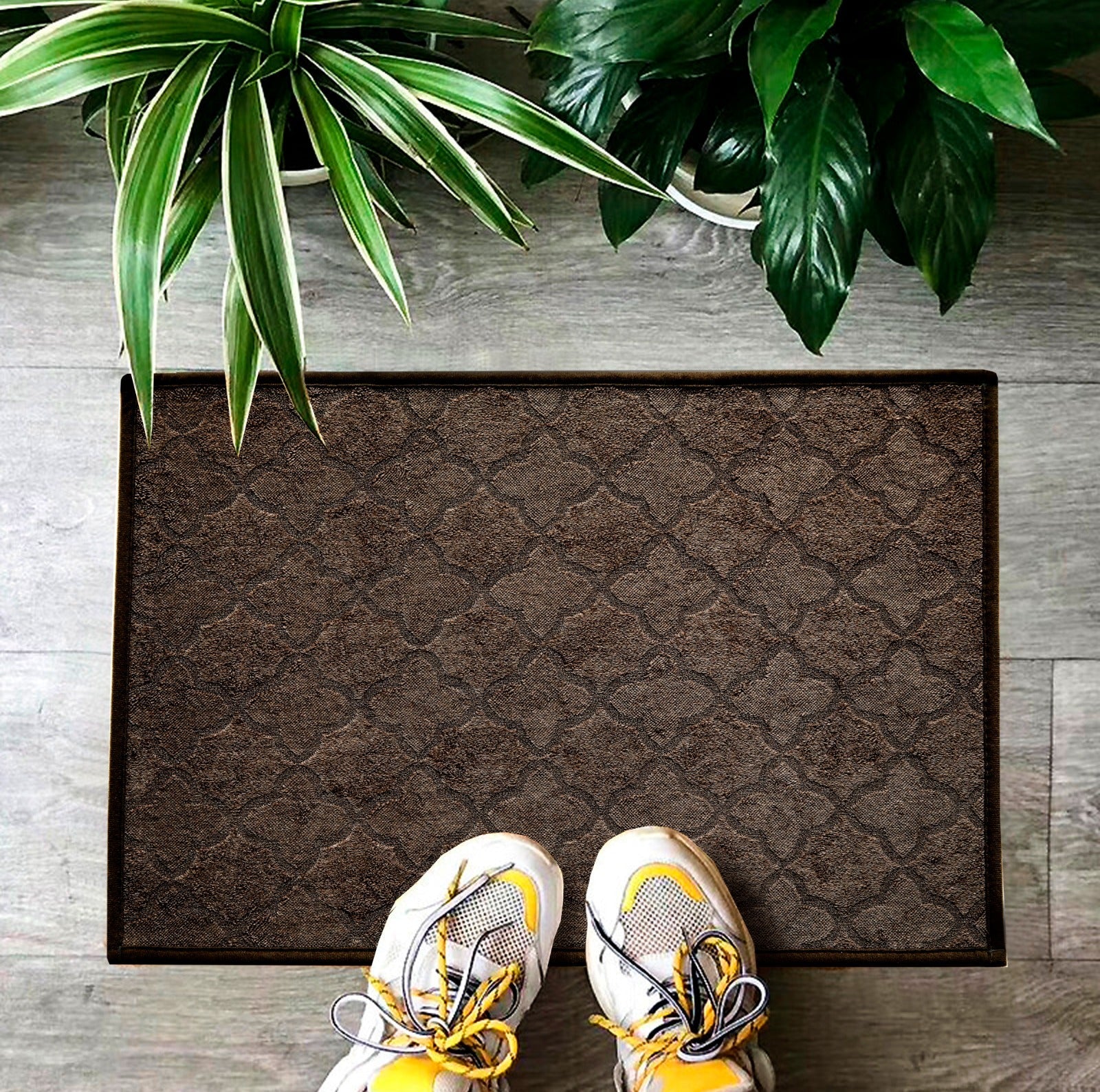 Anti-Slip Door Mat SA-2353-4(Brown Flowers) Door Mats Apricot