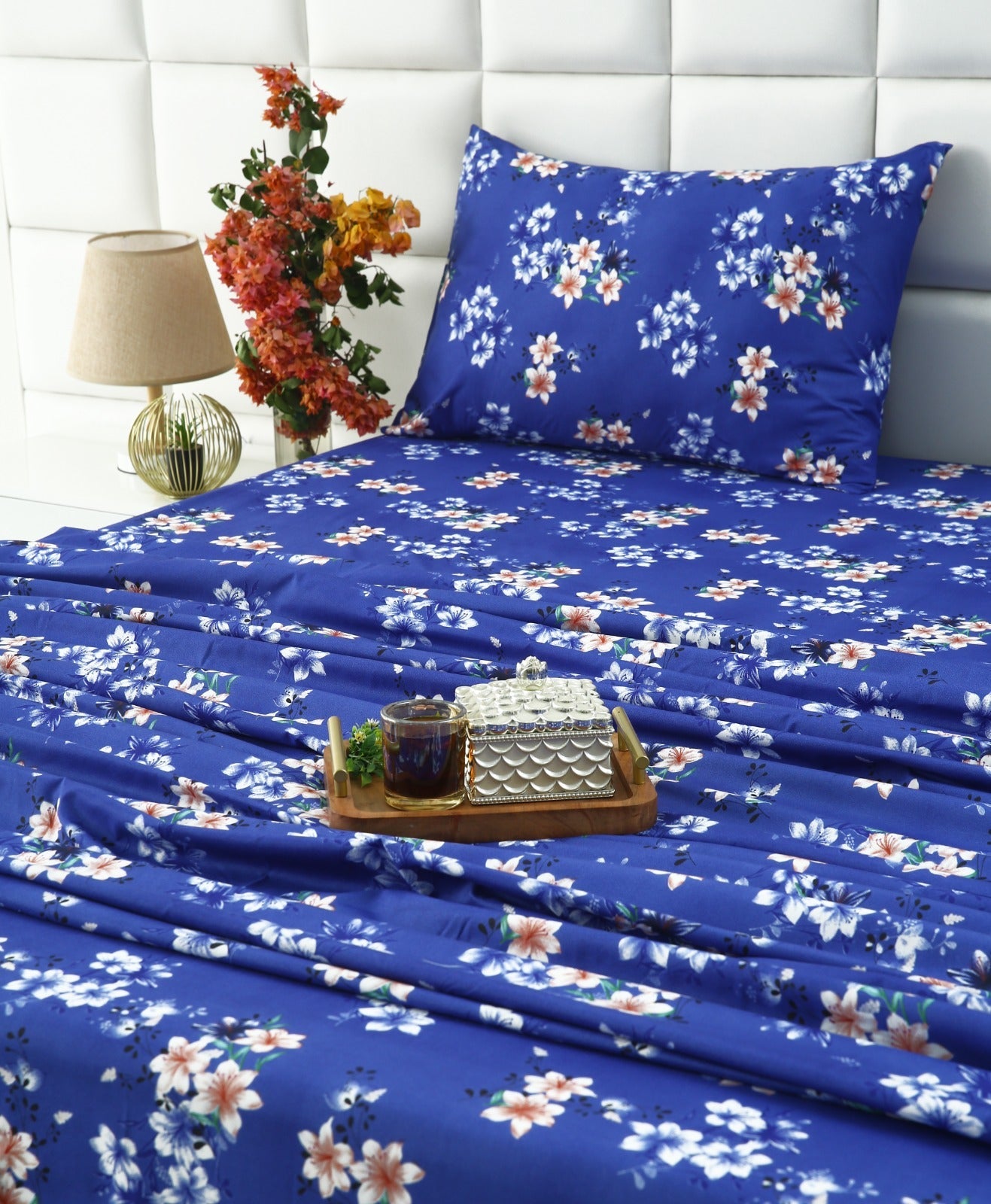3 PCs Double Bed Sheet-Phlox Bed Sheets Apricot
