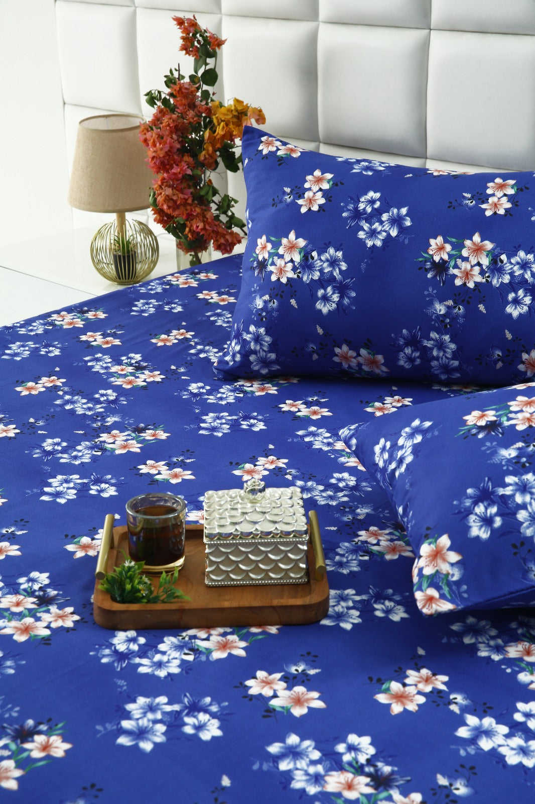 3 PCs Double Bed Sheet-Phlox Bed Sheets Apricot