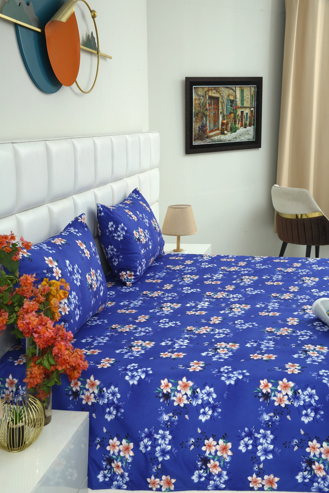 3 PCs Double Bed Sheet-Phlox Bed Sheets Apricot