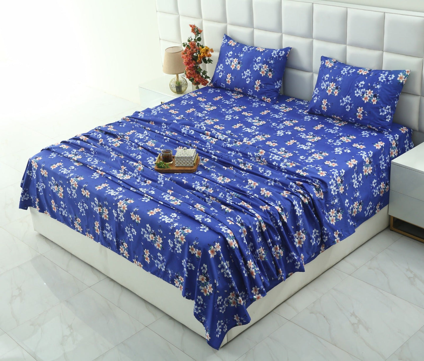 3 PCs Double Bed Sheet-Phlox Bed Sheets Apricot