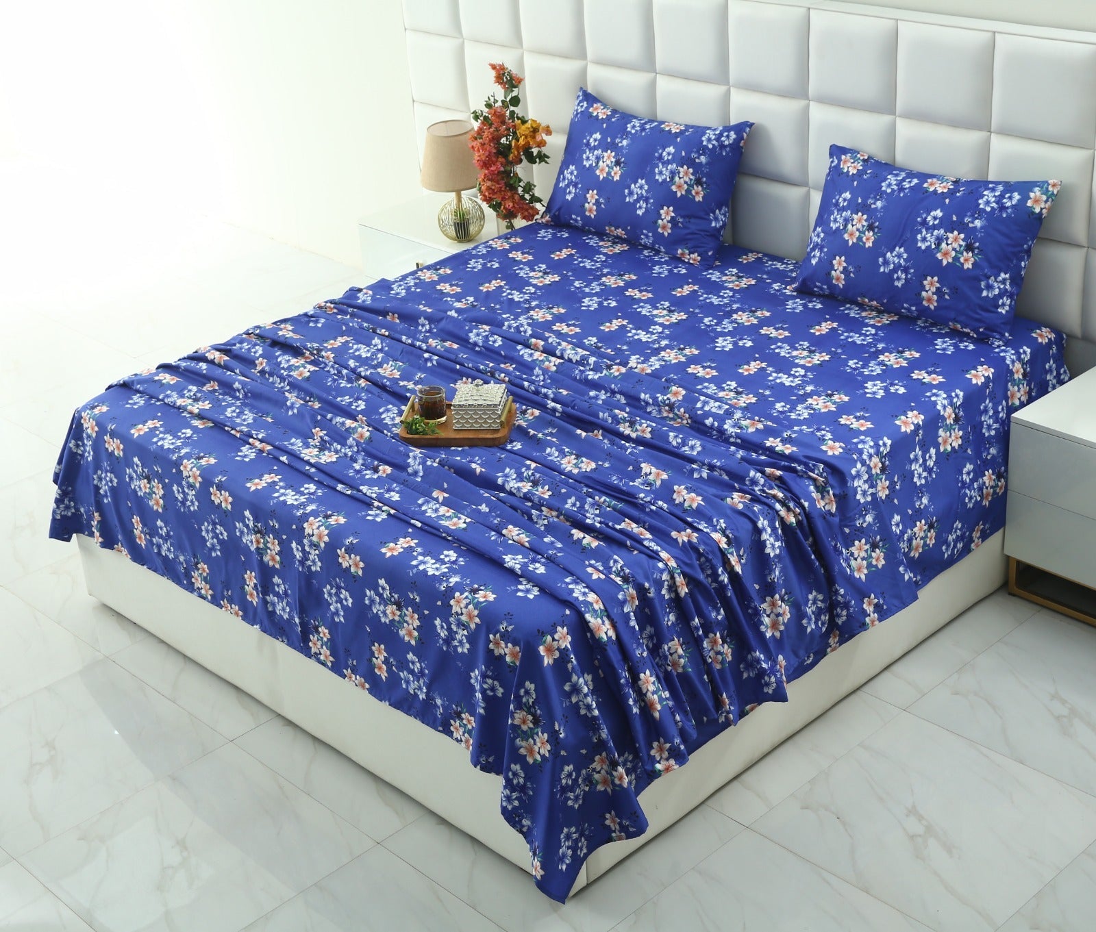 3 PCs Double Bed Sheet-Phlox Bed Sheets Apricot