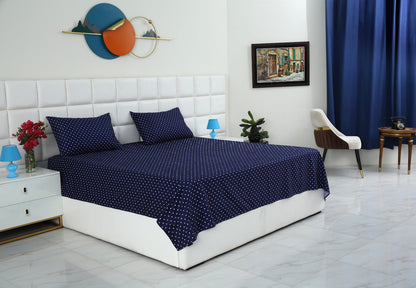 3 PCs Double Bed Sheet- Blue Polka BED SHEET Apricot