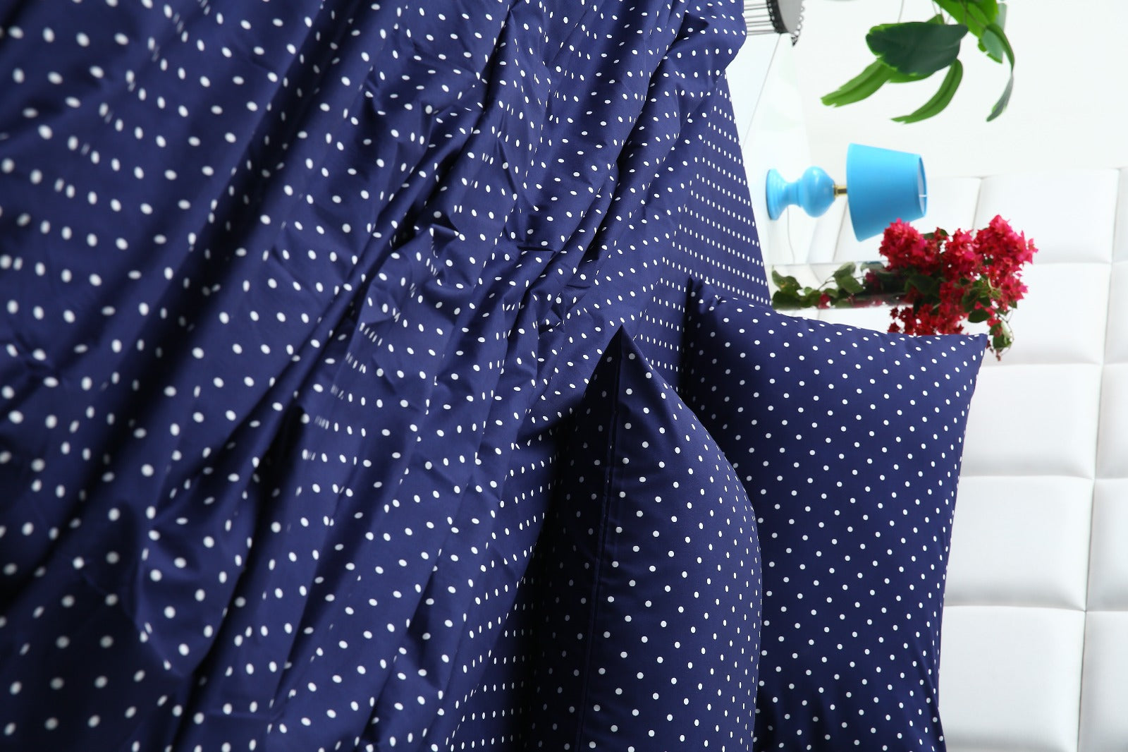 3 PCs Double Bed Sheet- Blue Polka BED SHEET Apricot