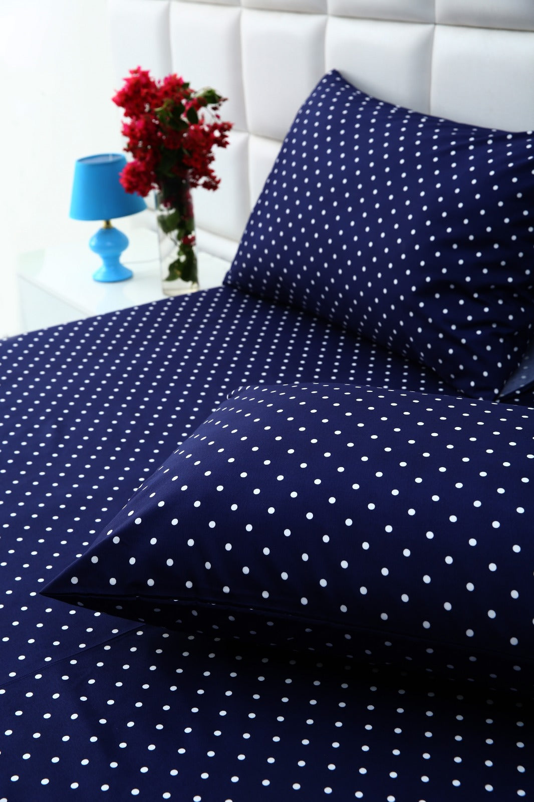 3 PCs Double Bed Sheet- Blue Polka BED SHEET Apricot