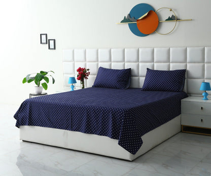 3 PCs Double Bed Sheet- Blue Polka BED SHEET Apricot