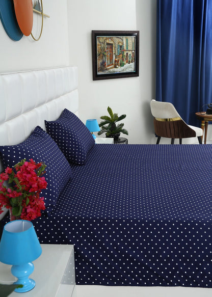 3 PCs Double Bed Sheet- Blue Polka BED SHEET Apricot