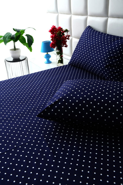 3 PCs Double Bed Sheet- Blue Polka BED SHEET Apricot