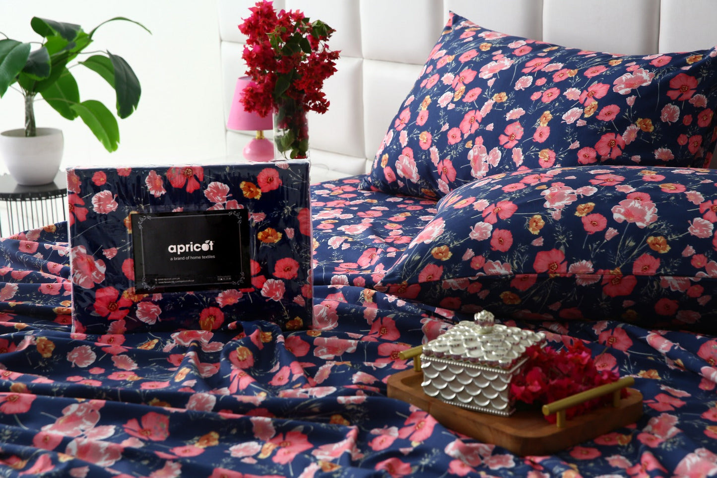 3 PCs Double Bed Sheet-Autumn Bloom Bed Sheets Apricot