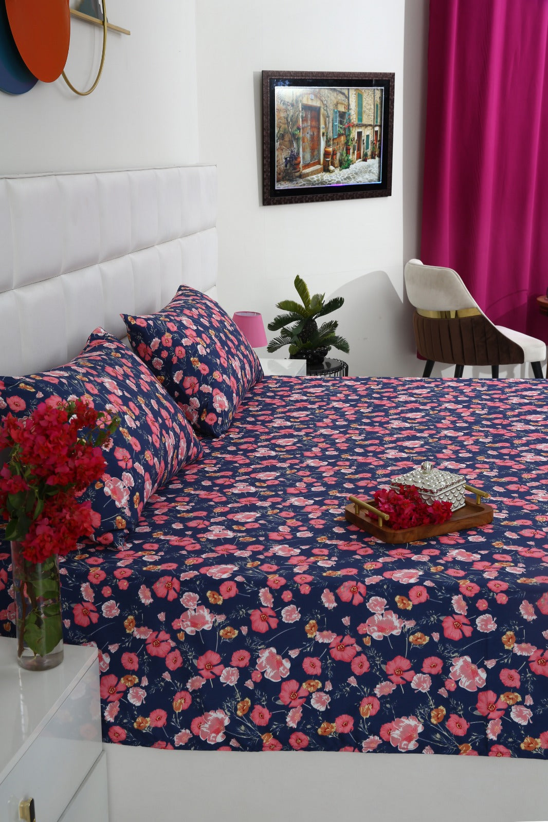 3 PCs Double Bed Sheet-Autumn Bloom Bed Sheets Apricot