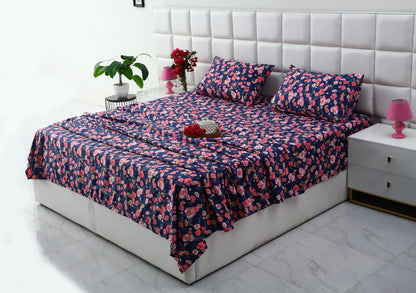 3 PCs Double Bed Sheet-Autumn Bloom Bed Sheets Apricot