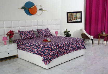 3 PCs Double Bed Sheet-Autumn Bloom Bed Sheets Apricot