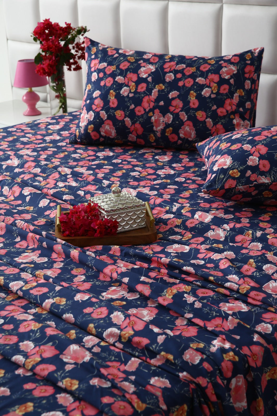 3 PCs Double Bed Sheet-Autumn Bloom Bed Sheets Apricot