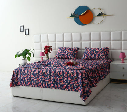 3 PCs Double Bed Sheet-Autumn Bloom Bed Sheets Apricot