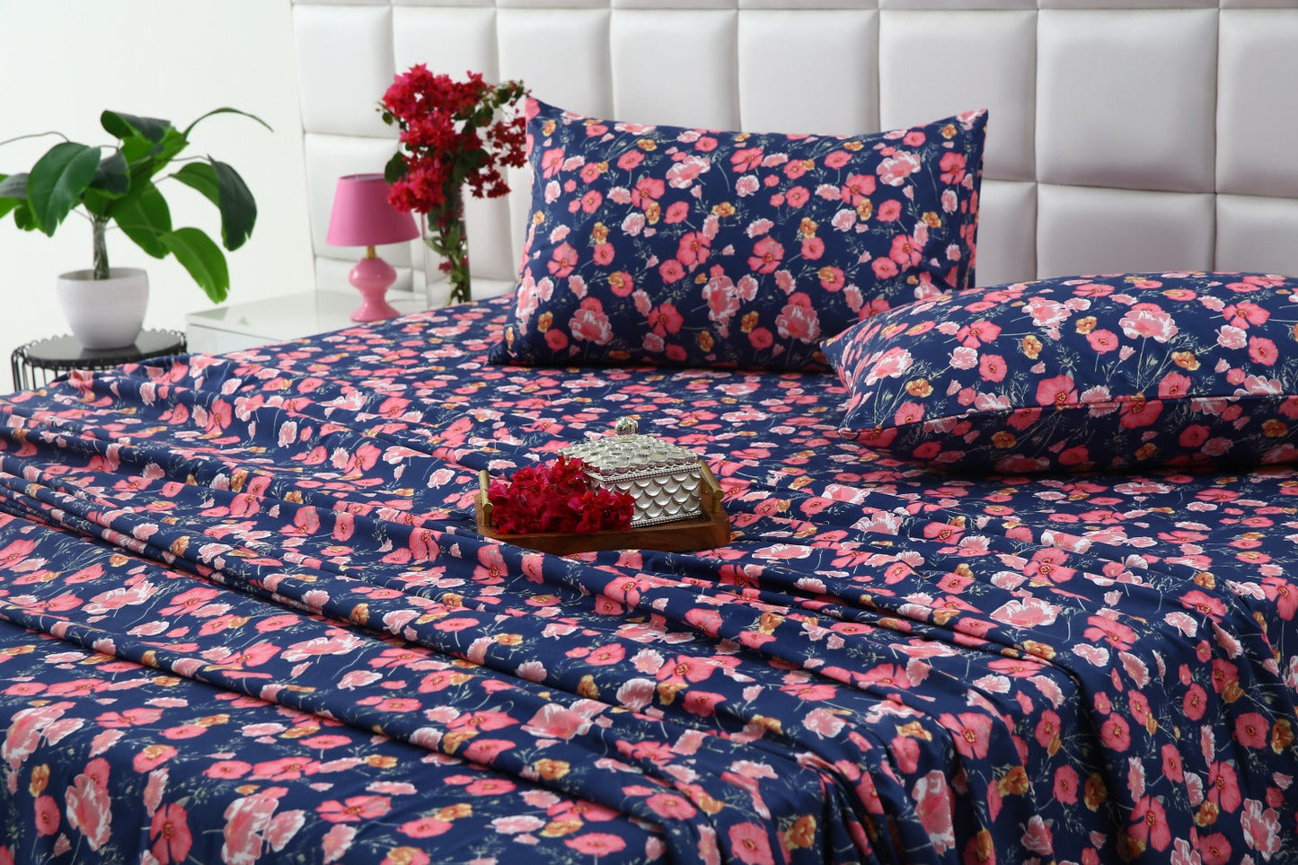 3 PCs Double Bed Sheet-Autumn Bloom Bed Sheets Apricot