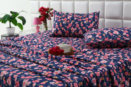 3 PCs Double Bed Sheet-Autumn Bloom Bed Sheets Apricot