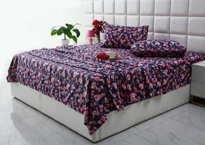 3 PCs Double Bed Sheet-Autumn Bloom Bed Sheets Apricot