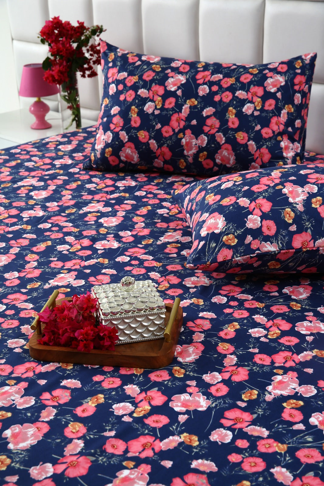 3 PCs Double Bed Sheet-Autumn Bloom Bed Sheets Apricot