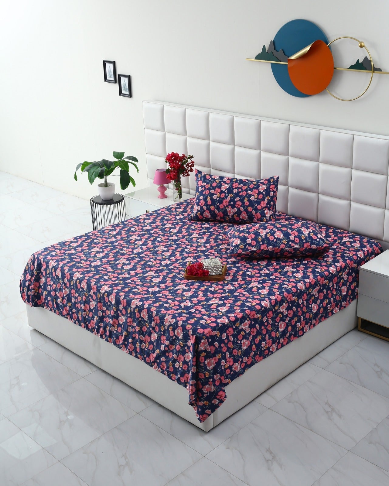 3 PCs Double Bed Sheet-Autumn Bloom Bed Sheets Apricot