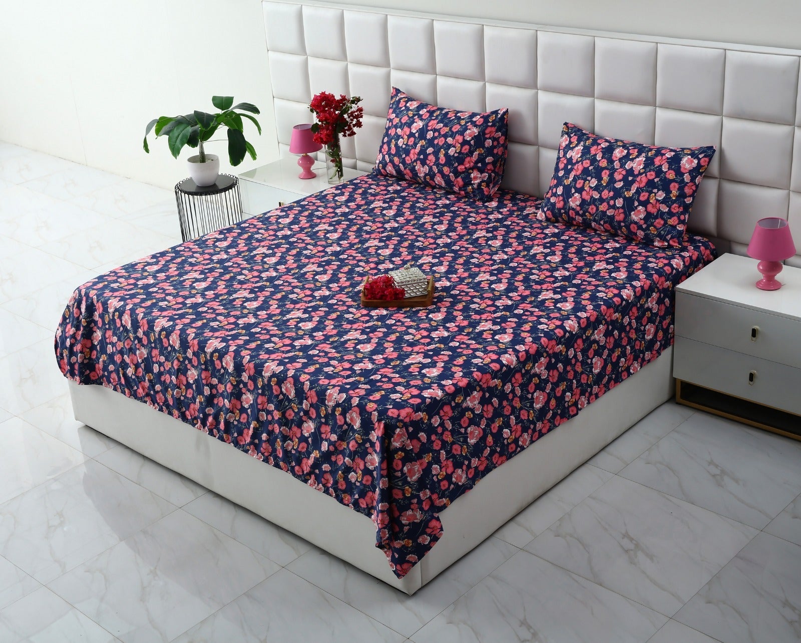 3 PCs Double Bed Sheet-Autumn Bloom Bed Sheets Apricot