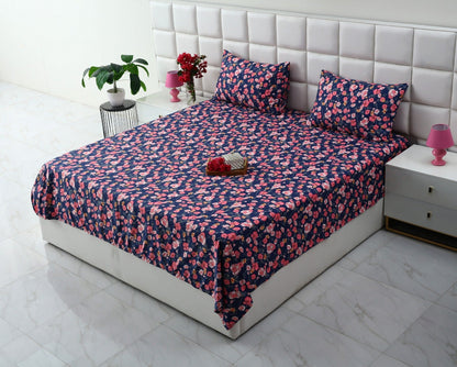 3 PCs Double Bed Sheet-Autumn Bloom Bed Sheets Apricot