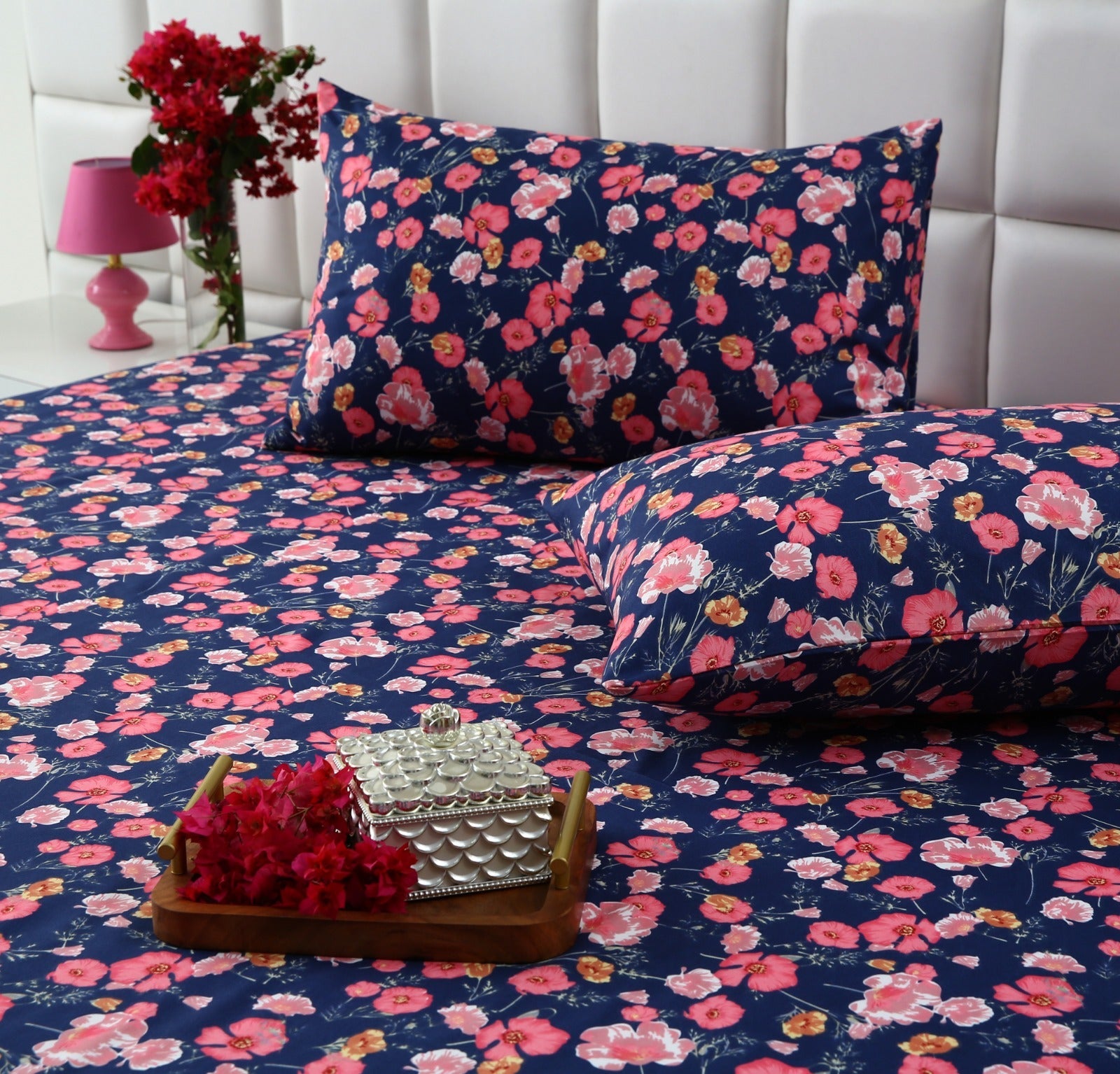 3 PCs Double Bed Sheet-Autumn Bloom Bed Sheets Apricot