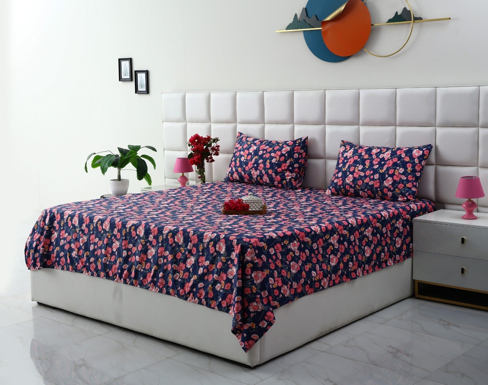 3 PCs Double Bed Sheet-Autumn Bloom Bed Sheets Apricot