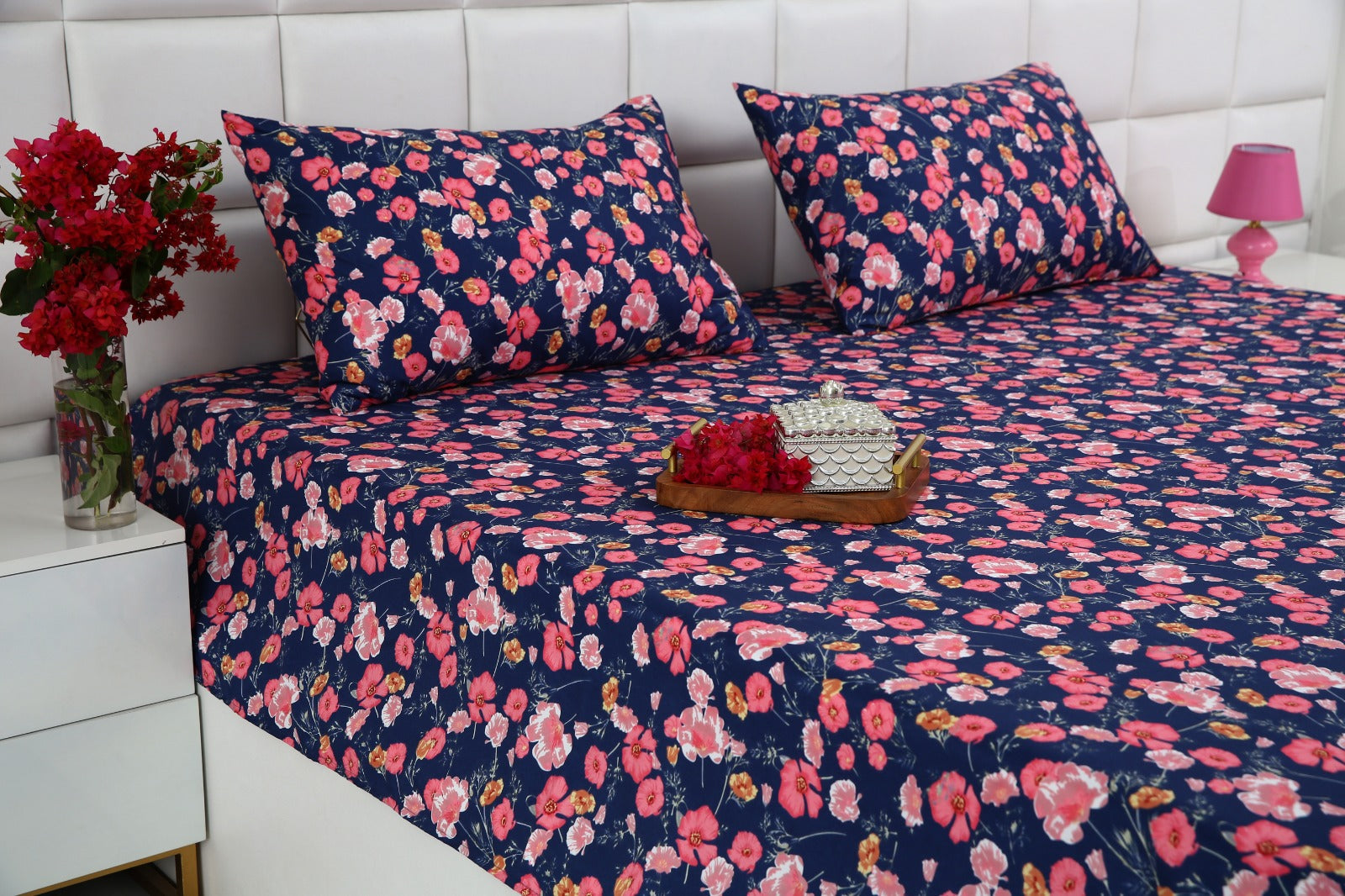 3 PCs Double Bed Sheet-Autumn Bloom Bed Sheets Apricot