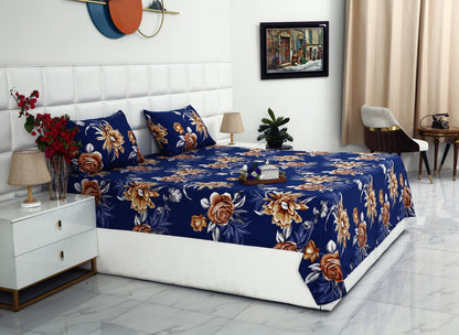 3 PCs Double Bed Sheet-Ethnic Flowers Bed Sheets Apricot