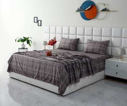 3 PCs Double Bed Sheet-Multi Check Bed Sheets Apricot