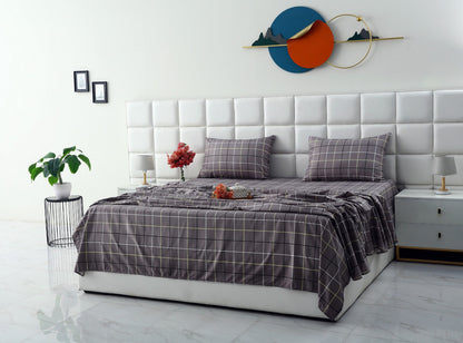 3 PCs Double Bed Sheet-Multi Check Bed Sheets Apricot