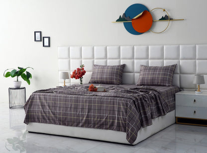 3 PCs Double Bed Sheet-Multi Check Bed Sheets Apricot