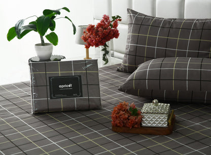 3 PCs Double Bed Sheet-Multi Check Bed Sheets Apricot