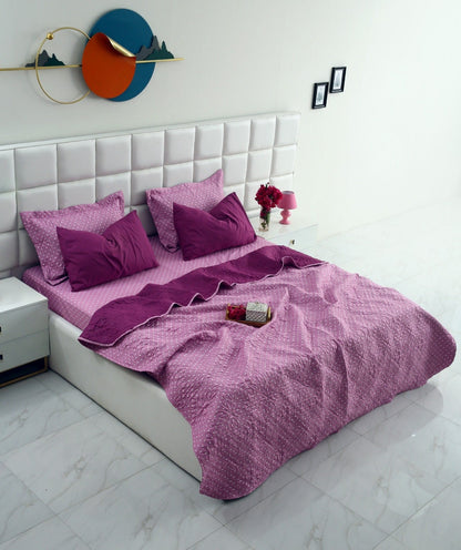 6 PCs Printed Bed Spread Set-Lilac Polka Bed Spread Apricot