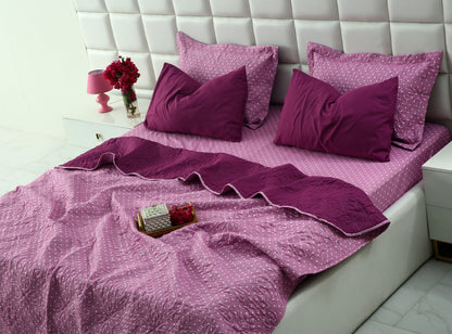 6 PCs Printed Bed Spread Set-Lilac Polka Bed Spread Apricot